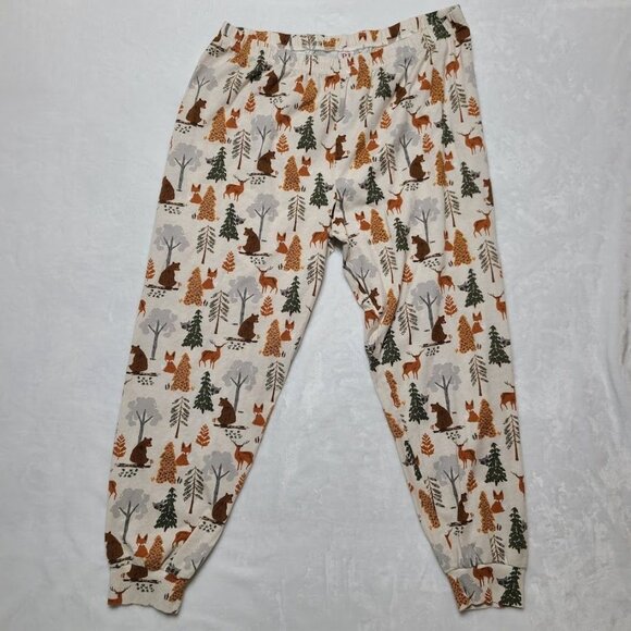 PJ Place Adult XL Forest Animal Print Pajama Pants Bear Fox Deer Racoon Trees - Picture 2 of 9
